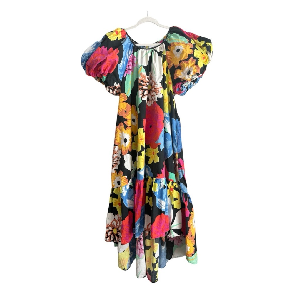 Christopher John Rogers Target Floral Puff Sleeve High Low Dress Bold Boho Sz 14